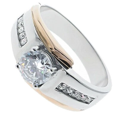 Anillo para hombre de acero inoxidable con recubrimiento de oro rosa de 18 quilates circonita cúbica talla 11 TK2218 T57 Foto 1 de 4