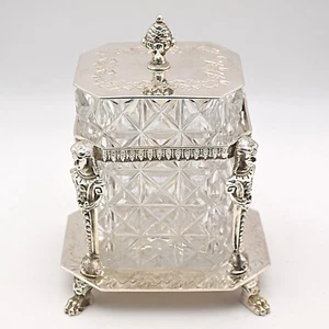 Victorian Walker & Hall Silver Plated Cut Glass Biscuit Barrel – Circa 1860s - Picture 1 of 16
