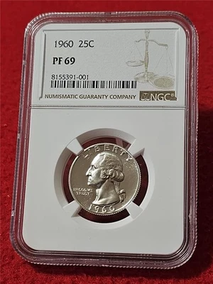1960 PROOF WASHINGTON SILVER QUARTER   NGC PF 69    NO SPOTS              #T6177 - Image 1 of 2