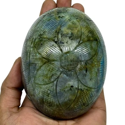2661 Cts Natural Certified Labradorite Carved Gemstone Handcrafted Flower Design - Image 1 of 4