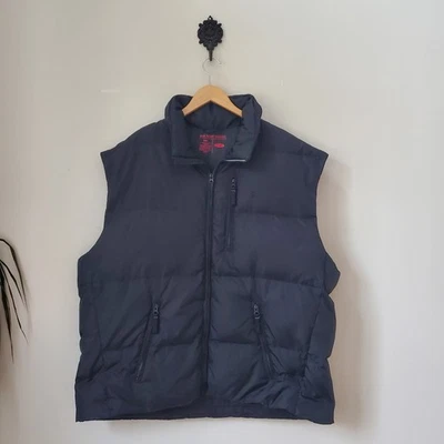 Vintage Y2K Old Navy Black Down Filled Puffer Vest Full Zip Pockets Hood  XL EUC - Image 1 of 4