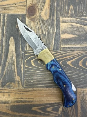 Rill Simple Tools Damascus Pocket Knife Folding Blue Used - Image 1 of 4