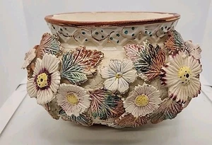 England Barbotine Sanded Majolica Jardinere Basket 353 BROKEN OFF HANDLES - Bild 1 von 11