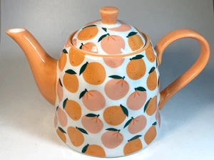 Grace Teaware Teapot Peach Pattern Orange White Lid Handle Fine Porcelain New - Picture 1 of 11