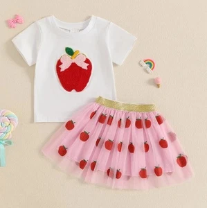 NEW Back to School Chenille Apple Shirt & Tulle Skirt Girls Outfit Set - Picture 1 of 10