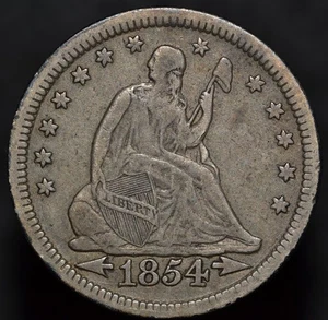 1854 US Silver Seated Liberty Quarter w/ Arrows - VF - Picture 1 of 2