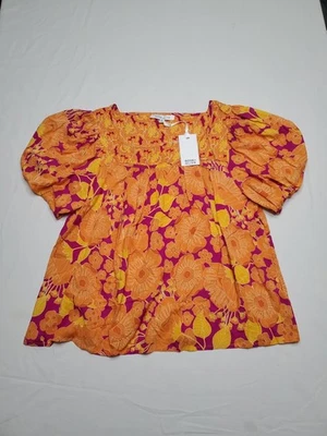 Top Rosa y Oliva Mujer Talla M Naranja Manga Corta Floral Boho Botón Nuevo con Etiquetas Foto 1 de 4