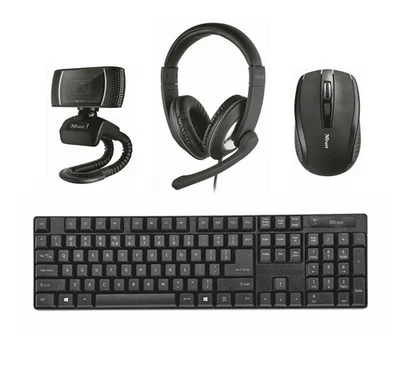 Trust QOBY 4 in 1 Home Office Bundle Wireless Keyboard & Mouse, Webcam & Headset - Image 1 of 4