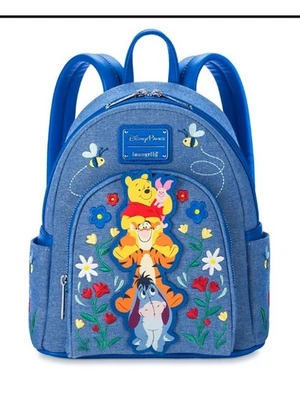 Disney Parks Exclusive Loungefly Winnie The Pooh Denim Embroidery Backpack - Image 1 of 4