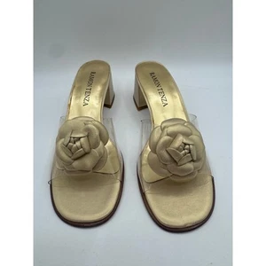 Vintage Ramon Tenza Gold Leather Floral Slide Sandals Clear Strap 8N Spain Rare - Bild 1 von 7