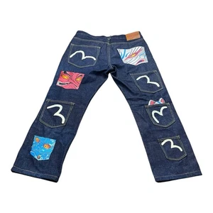 RARE EVISU Multi-Pocket Colorful Anime Logo Lot 2010 Denim Jeans Size 34 Japan - Picture 1 of 9