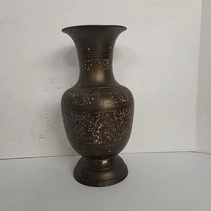 Vintage Brass Etched and Painted Vase - Picture 1 of 5