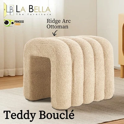 Ottoman Stool Ridge Arch Teddy Fleece Fabric Foot Rest Boucle-Inspired 45cm - image 1 of 4