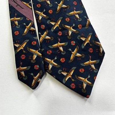 Salvatore Ferragamo Corbata por todas partes patrón Pájaro auténtico hecho... - Imagen 1 de 4