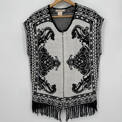 Chaleco sin mangas Flying Tomato para mujer S/M negro blanco cremallera completa flecos  Foto 1 de 4