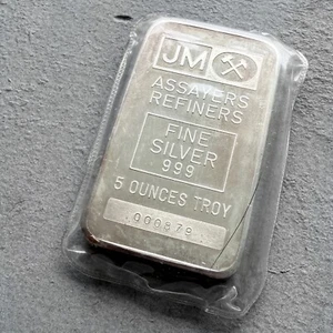 5 oz Johnson Matthey .999 Silver Sealed bar - Low Serial 000879 - Picture 1 of 2