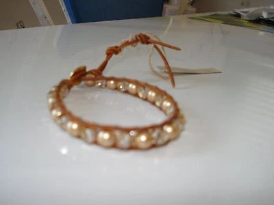 CHAN LUU NWT BROWN LEATHER BRACELET W/ PEARLS AND CRYSTAL BEADS - Image 1 of 4