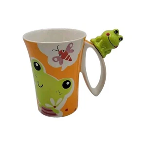 Indra Steinzeug 3D Frosch Griff Käfer Schmetterling orange Kaffeebecher 10 Unzen Tasse - Bild 1 von 13
