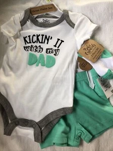 NWT Baby Essentials 3 Pc Set Bodysuit Shorts Socks 6 Months Turquoise Gray Gift - Picture 1 of 4