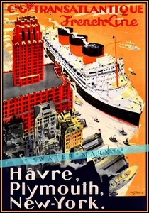 French Line 1935 Le Havre Plymouth New York Vintage Poster Print Retro Style Art - Picture 1 of 4