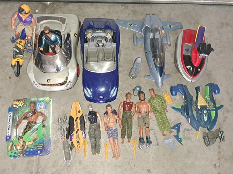 Max Steel Lot Auction Figures Jet Ski Motorcycle cars jets  .Accessories etc Cover