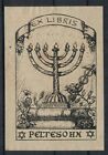 Judaica rare Old Jewish Ex Libris Label Menorah By Peltesohn