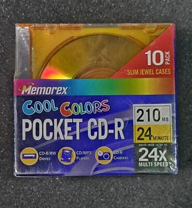 New 10-Pack of Memorex Cool Colors Pocket CD-R 24X 210 MB 24 Minute Sealed! - Picture 1 of 5