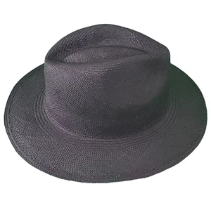 8 Fedora Women's Black Straw Hat, Black Ribbon - 195 - Picture 1 of 5