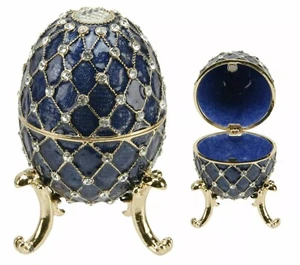 Schatz Schmuck königsblau verziert Ei Andenken von Juiliana handbemalt - Bild 1 von 2