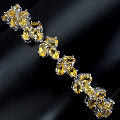 GORGEOUS! NATURAL OVAL 5x3mm CITRINE &BLUE SAPPHIRE STERLING 925 SILVER BRACELET - Image 1 of 3