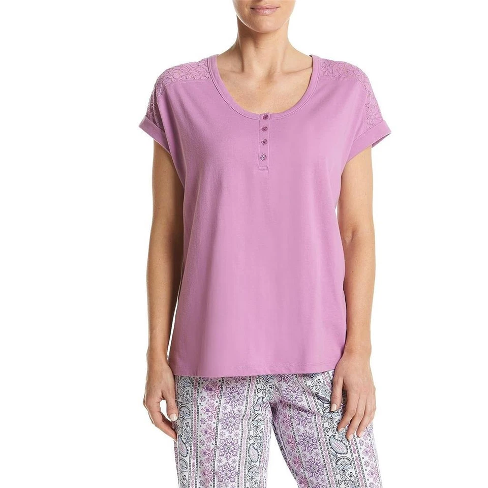 Mujer Karen Neuburger Orquídea Estilo Henley Pijama Top Talla PEQUEÑA Inserto de Encaje Nuevo con Etiquetas Foto 1 de 1