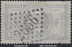 FRANCE NAPOLEON III LAURÉ 5Fr VIOLET GRIS N°33 AVEC OBLITERATION GC 2656 NICE - Picture 1 of 2