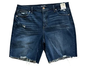 TERRA & SKY Destructed Hem Bermuda Shorts High Rise Plus Size Medium Wash NWT - Picture 1 of 2