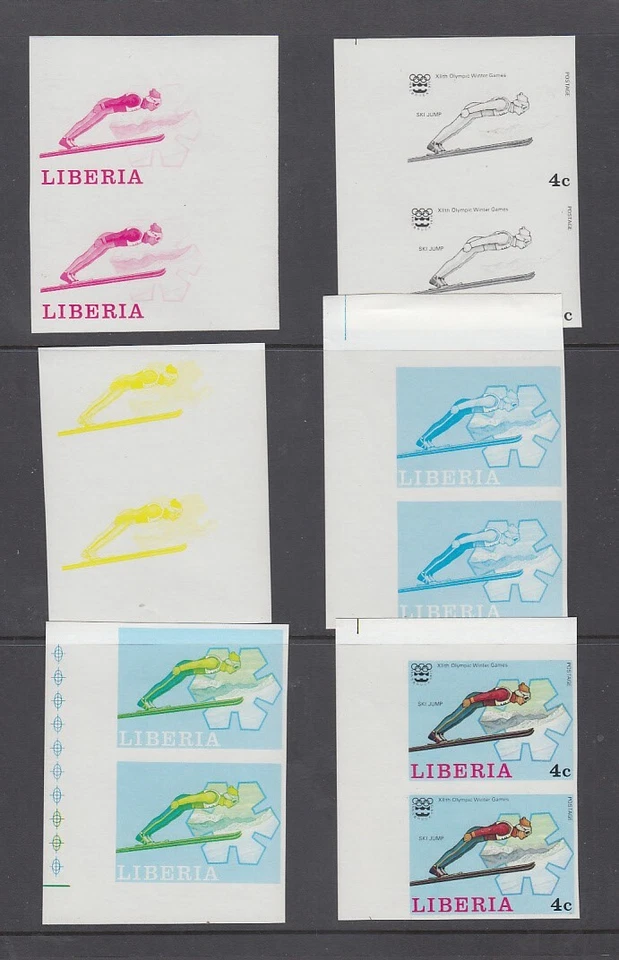 Liberia # 728 MNH IMPERF Progressive Proofs 1976 Winter Olympics Ski Jumping - Image 1 of 1