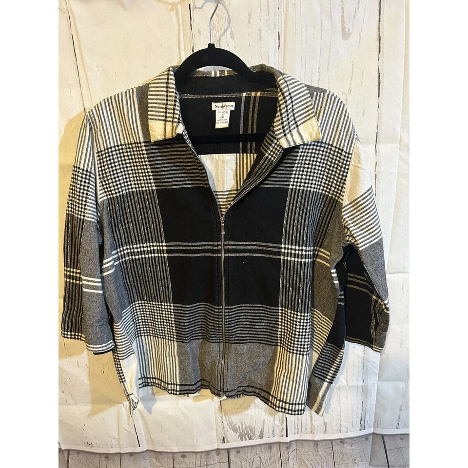 North Crest 棉黑白格子拉链 XL 码 — 第 1/3 张图片