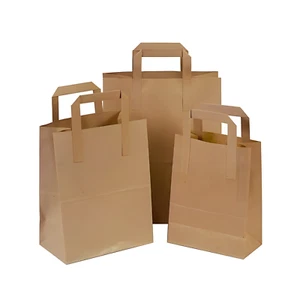 Bolsa de papel marrón SOS Kraft con asas bolsas de transporte de comida para llevar para fiesta X 125 - Imagen 1 de 6