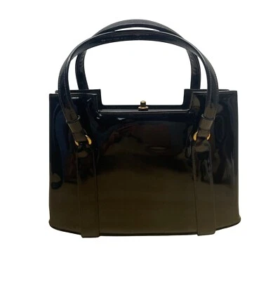 Bolso de mano Lewis vintage de charol negro detalles dorados y asas dobles talla S Foto 1 de 4