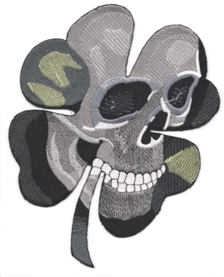 🔥 LARGE SKULL 4 Leaf Clover Lucky Shamrock HUGE! 9"X7" Biker Back Patch Panel - Image 1 of 4