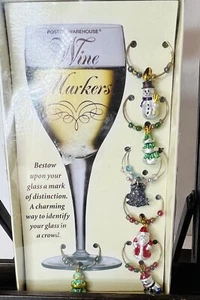 Boston Warehouse 6er Set neu mit Etikett Winter Weihnachten Weinglas Marker Charms - Bild 1 von 4