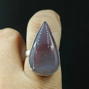 Proposal Women's Ring Natural Moss Agate Pear Gemstone 925 Sterling Silver - Picture 1 of 5