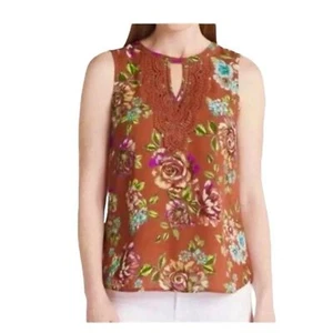Daniel Rainn Floral Key Hole Crochet Tank Top NWT Size Large Petite LP - Picture 1 of 12