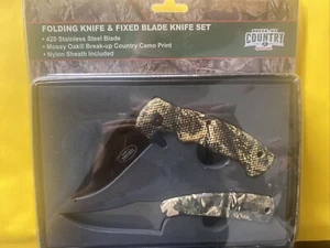 Kentucky Cutlery Co Mossy Oak Camo KNIFE SET - Folding Knife, Knife w/ Sheath - Picture 1 of 2