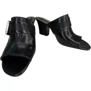 Sandalias Naturalizer Wms 8M Cuero Negro Punta Abierta Tacón Mula Slides N5 Comodidad - Imagen 1 de 11