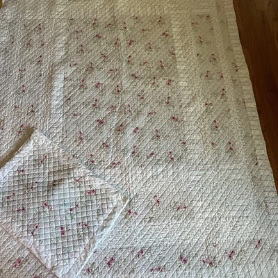 COTTAGE SHABBY CHIC PATCHWORK QUILT, TWIN PASTELS ROSES with SHAM - Image 1 of 4