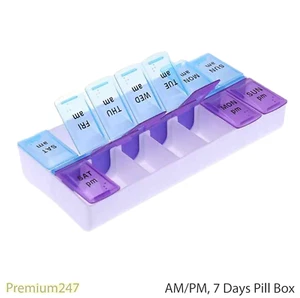 7 Day Large PILL BOX AM PM Holder Tablet Container Organiser Dispenser Storage - Picture 1 of 6