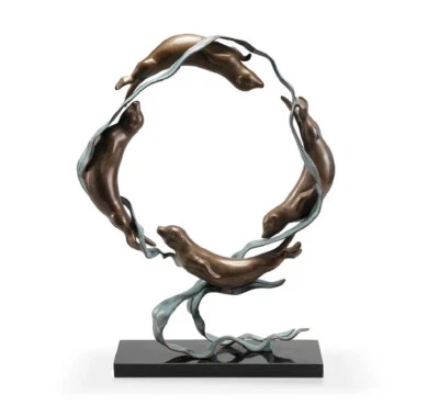 Escultura espectáculo nutria marina de latón estatua nutrias base de mármol 19"-SPI hogar 80377 Foto 1 de 4