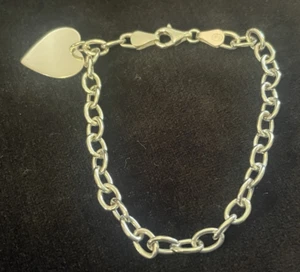 5mm SU Sterling Silver 7.25" Chain Link Heart Tag Bracelet Italy 5.4 Grams 🌺🌺 - Picture 1 of 12