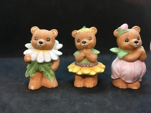 Three Vintage Homco Ceramic Flower Bears Number 8768 ~ Made Sri Lanka - Picture 1 of 10