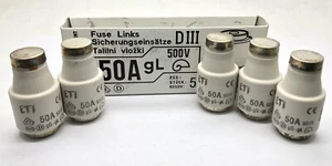 5 x ETI 50amp 500v DIII Diazed Fuse, E27 gG-gL Ceramic Bottle Fuse Grey Cap - Picture 1 of 4