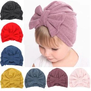 Baby Child Infant Toddler Winter Warm Soft Beanie Hats Caps Big Bow Knot Turban - Picture 1 of 16